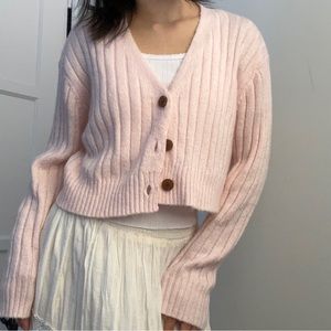 Cotton on light pink ribbed cropped cardigan